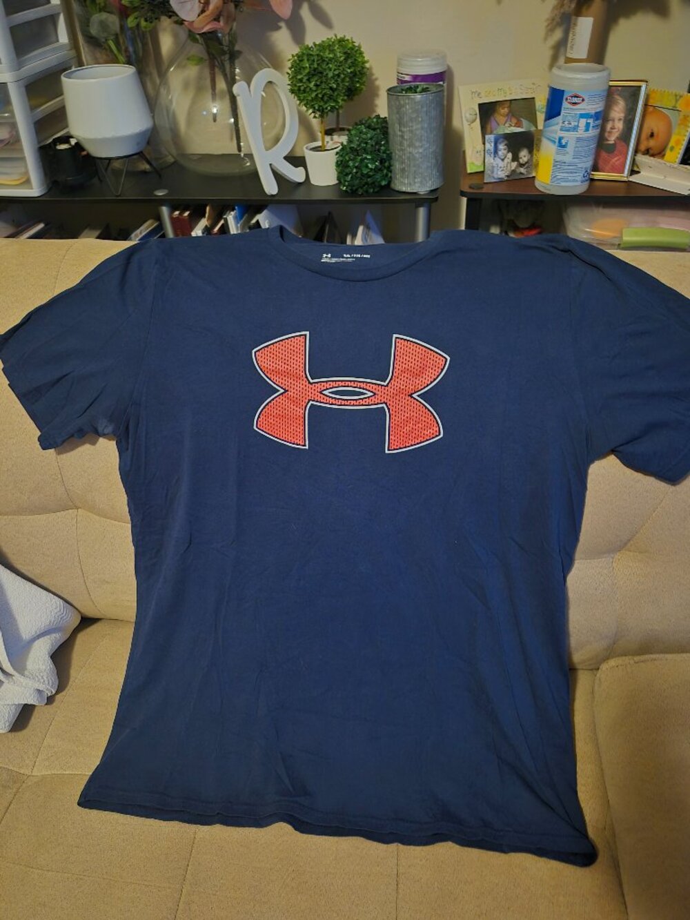 Under Armour Men's Big Logo Graphic T-Shirt Navy Blue Red Size XXL Loose Fit